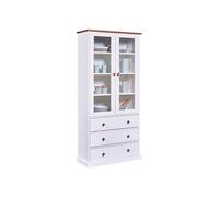 SOCOA - Vitrine 2 Portes 3 Tiroirs en MDF Laqué Blanc -