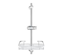 Socobeta Barre Coulissante de Douche en Acier Inoxydable avec Plateau de Support Réglable, Finition Brossée pour L'organisation de la Salle de Bain et les Besoins de Douche pour les Essentiels du