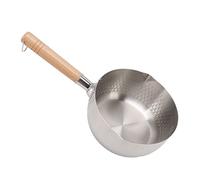 Socobeta Casserole Antiadhésive en Acier Inoxydable de 20 Cm, Conception de Poêle Profonde avec Manche en Bois pour la Cuisson des œufs de Pâtes de Poulet Frits sans Couvercle