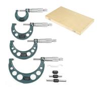 Socobeta Ensemble de 4 Micromètres Extérieurs Métriques de Précision 0-100 Mm pour la Mesure de L'épaisseur du Diamètre de la Longueur, avec Boîtier en Bois pour la Protection, Matériau en Carbure