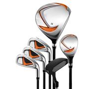 Socobeta Ensemble de Club pour Jeunes de 6 Pièces avec Sac Support Portable et Couvre-Chef de Protection pour Les Jeunes Golfeurs en Herbe (Noir Orange Main Droite 95-115cm)