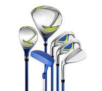 Socobeta Ensemble de Club pour Jeunes de 6 Pièces avec Sac Support Portable et Couvre-Chef de Protection pour Les Jeunes Golfeurs en Herbe (Bleu Vert Main Gauche 135-155cm)