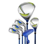 Socobeta Ensemble de Club pour Jeunes de 6 Pièces avec Sac Support Portable et Couvre-Chef de Protection pour Les Jeunes Golfeurs en Herbe (Bleu Vert Main Droite 115-135cm)