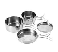 Socobeta Ensemble D'ustensiles de Cuisine en Acier Inoxydable, 4 Pièces, Casseroles et Assiettes Portables pour Pique-nique de Camping en Plein Air, pour Camping, Randonnée, Sac à Dos