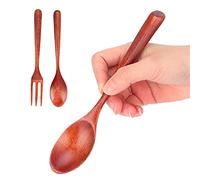 Socobeta Ensemble Fourchette et Cuillère en Bois, Résistant à la Chaleur, Ustensile de Cuisine Durable pour la Maison, le Restaurant, le Bureau, CleanWaterClean, Pratique, Exquis, Stable, 2 (Un