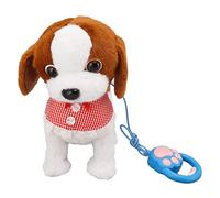Socobeta Jouet Interactif pour Chien en Peluche, Imite la Voix Humaine, Chante 8 Chansons Anglaises, 5 Voix Gâtées avec Laisse Télécommandée pour Cadeau, Décoration de Maison (Brun)