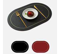 Socobeta Tapis Alimentaire Ovale en Cuir, 2 Pièces, Isolation Résistante à l'huile, Napperon Antidérapant pour Bol, Maison, Hôtel, Table de Restaurant (Noire)