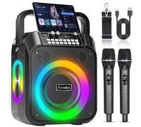 Socodox Machine Karaoké, Haut-Parleur Bluetooth Portable 2 Microphones sans Fil,Batterie 6000mAh 8H Playtime,Stéréo TWS,Lumières RGB,Dual Bass Boost Système PA pour Adultes,Enfants,Fêtes,Chant,DJ