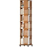 SOCOMFAY Bibliothèque rotative à 6 niveaux, marron | Pivotant à 360 degrés, avec roulettes, en bois, carrée, étagère d'affichage pour chambre à coucher, bureau, salon
