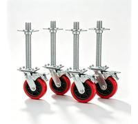 Socomfay Lot de 4 roulettes pivotantes pour échafaudage de 15,2 cm - Double freinage - Rouge - Broche en acier de 300 mm - Roulettes d'échafaudage avec double roulement à billes 6202 comme pieds