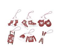 Socueny Décorations de sapin de Noël, mini gants en bois, chaussettes, vêtements, chapeau, traîneau, ski, pendentifs, décoration de Noël, bordeaux