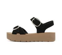 Soda Jolin ~ Sandales à plateforme basse avec sangles à boucle pour femme, Noir/nubuck, 5.5