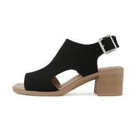 Soda Lovely ~ Sandales à talon bas à bout ouvert et bride arrière pour femme, B-Nubuck noir, 11