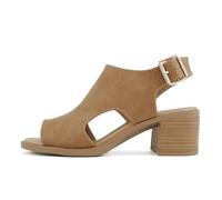 Soda Lovely ~ Sandales à talon bas à bout ouvert et bride arrière pour femme, Nubuck B-tan, 8.5