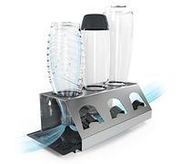 SodaClean® Premium Lot de égouttoirs en Acier Inoxydable avec bac d'égouttoir - pour 3 Bouteilles SodaStream - Passe au Lave-Vaisselle - Égouttoir avec Support de Couvercle - Crystal Easy Power