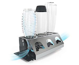 SodaClean® Premium Lot de égouttoirs en Acier Inoxydable avec bac d'égouttoir - pour 3 Bouteilles SodaStream - Passe au Lave-Vaisselle - Égouttoir avec Support de Couvercle - Crystal Easy Power