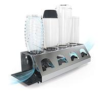 SodaClean® Premium Lot de égouttoirs en Acier Inoxydable avec bac d'égouttoir - pour 4 Bouteilles SodaStream - Passe au Lave-Vaisselle - Égouttoir avec Support de Couvercle - Crystal Easy Power