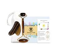 Sodacoda Gua Sha Set - Massage Facial de Beauté Traditionnelle Chinoise - Grattoir et Rouleau en Pierre Semi-Précieuse - Œil de tigre d’Afrique du Sud