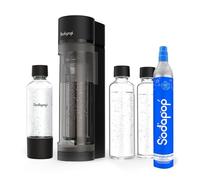 Sodapop Logan Kit de démarrage avec cylindre CO₂, 2 bouteilles en verre (850 et 600 ml) et 1 bouteille PET (850 ml), noir mat, hauteur 42,6 cm