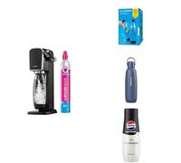 Sodastream Art Machine à Eau Pétillante et Soda | Pack 3 Bouteilles 1L + 1 Recharge de Gaz 60L + 1 Gourde Isotherme Fizz&Go Cool Bleue + 1 Concentré Pepsi Zéro Sucres | Noire