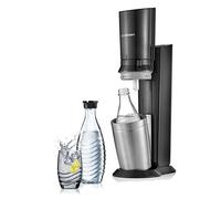 SodaStream Crystal 2.0, avec bouteille en verre allant au lave-vaisselle pour votre eau gazéifiée avec 1 cylindre et 1 carafe en verre 0,6l Couleur: Arroseur à eau potable Titan, acier brossé, 130 cm
