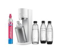 Sodastream Duo - Machine à eau pétillante avec système CO₂ Quick Connect, cylindre de gaz 60L, 2 bouteilles 1L sans BPA et 2 bouteilles en verre 1L inclus, blanche