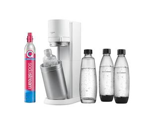 sodastream DUO Machine à Eau Pétillante et Soda pour Carafe en Verre | Pack 2 Carafes en Verre 1L + 2 Bouteilles 1L Compatibles Lave-Vaisselle + 1 Recharge de Gaz 60L à Clipser | Blanche