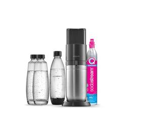 SodaStream DUO Machine à Eau Pétillante pour Carafe en Verre | Pack 2 Carafes en Verre 1L + 1 Bouteille 1L Compatibles Lave-Vaisselle + 1 Recharge de Gaz 60L à Clipser | Noire [Amazon Exclusive]