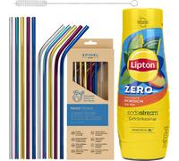 Sodastream Lipton Thé glacé Pêche Zero Sirop 440ml 10 pailles en métal