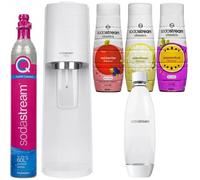 SodaStream Machine à Eau Pétillante Terra Blanc - Pack 1 Bouteille 1L + Sirop Red Berries Zéro , Elderflower, Passionfruit 440ml