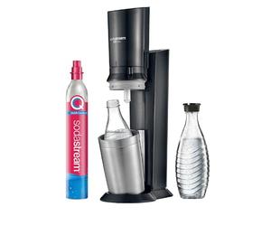 SodaStream Machine à gazéifier Crystal 3.0 avec cylindre de CO2 Quick-Connect | avec 2 bouteilles en verre Crystal de 0,8 l | Couleur : titane