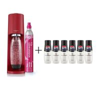 SODASTREAM Machine à soda et eau pétillante TERRA Rouge 1 bouteille & 1 recharge de gaz 60 L + Lot de 6 Pepsi Zéro sucres 440 ml
