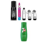 Sodastream Pack avec Machine à Eau Pétillante,1 Bouteille Lave-Vaisselle 1 L,2 Bouteille 0,5 L et 1 Cylindre de CO2 60 L Quick Connect à Clipser, Concentré 7UP-100% du Goût Original-440 ml
