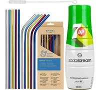 Sodastream Sirop 7up 440ml Set avec 10 pailles en métal Acier inoxydable