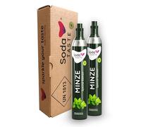 SodaTASTE Lot de 2 cylindres de CO2 (recharge) pour machine à gazéifier avec arôme naturel de menthe sans sirop, sans sucre (attention : 2 cylindres vides requis)