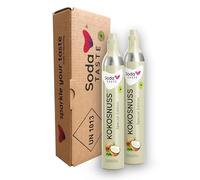 SodaTASTE Lot de 2 cylindres de CO2 (recharge) pour machine à gazéifier avec arôme naturel de noix de coco, sans sirop, sans sucre (attention : 2 cylindres vides requis)