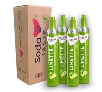 SodaTASTE Lot de 4 cylindres de CO2 (recharge) pour machine à gazéifier avec arôme naturel de citron vert, sans sirop, sans sucre (attention : 4 cylindres vides requis)