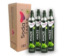 SodaTASTE Lot de 4 cylindres de CO2 (recharge) pour machine à gazéifier avec arôme naturel de menthe, sans sirop, sans sucre (attention : 4 cylindres vides requis)