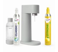 SodaTASTE Mysoda Woody Machine à gazéifier en bois composite renouvelable avec bouteille en plastique sans BPA, cylindre de CO2 Classic + cylindre de CO2 citron (gris)