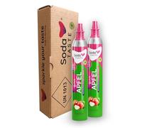 SodaTASTE Quick Apfel Lot de 2 cylindres de CO2 (cylindres de réserve) pour machine à gazéifier avec système Quick Connect avec arôme naturel de pomme sans sirop, sans sucre