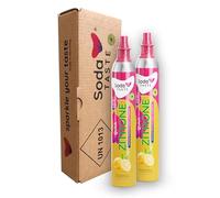 SodaTASTE Quick Citron Échange de cylindres CO2 Lot de 2 (recharge) pour machine à gazéifier avec système Quick Connect avec arôme naturel de citron sans sirop, sans sucre (ATTENTION : cylindre vide