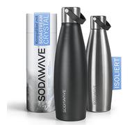 SODAWAVE® Gourde en acier inoxydable [620 ml] compatible avec SodaStream Crystal I Gourde isotherme à double paroi en acier inoxydable I Bouteille 100 % étanche idéale pour les déplacements (noir)