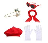 sodeber Bérets pour femmes des années 1980, accessoires de costume, écharpe, gants, broches, lunettes ovales pour fête à thème français