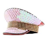 sodeber Chapeau de mariée à paillettes Fedoras Festival de musique pour femme Costume strass Rivet clouté Capitaine