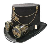sodeber Chapeau haut-de-forme unisexe Steampunk pour Halloween, chapeau gothique noir avec petit bord et lunettes pour homme