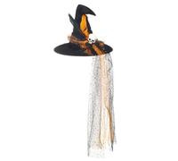 sodeber Chapeaux de sorcière à paillettes noires à volants et tête de mort pour Halloween, accessoire de cosplay unique