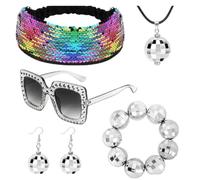 sodeber Ensemble disco tendance des années 70 - Accessoires de fête - Bandeau scintillant - Lunettes - Collier et boucles d'oreilles pour rétro