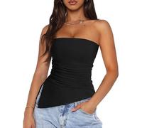 sodeber Haut tube froncé sans bretelles pour femme, dos nu, bandeau asymétrique, épaules dénudées, fente latérale