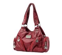 sodeber Sac à bandoulière en cuir synthétique pour femme, sac à main rétro tendance avec poignée supérieure pour moto, Bordeaux Wr, Medium