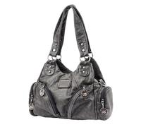 sodeber Sac à bandoulière en cuir synthétique pour femme, sac à main rétro tendance avec poignée supérieure pour moto, Gris gris, Medium